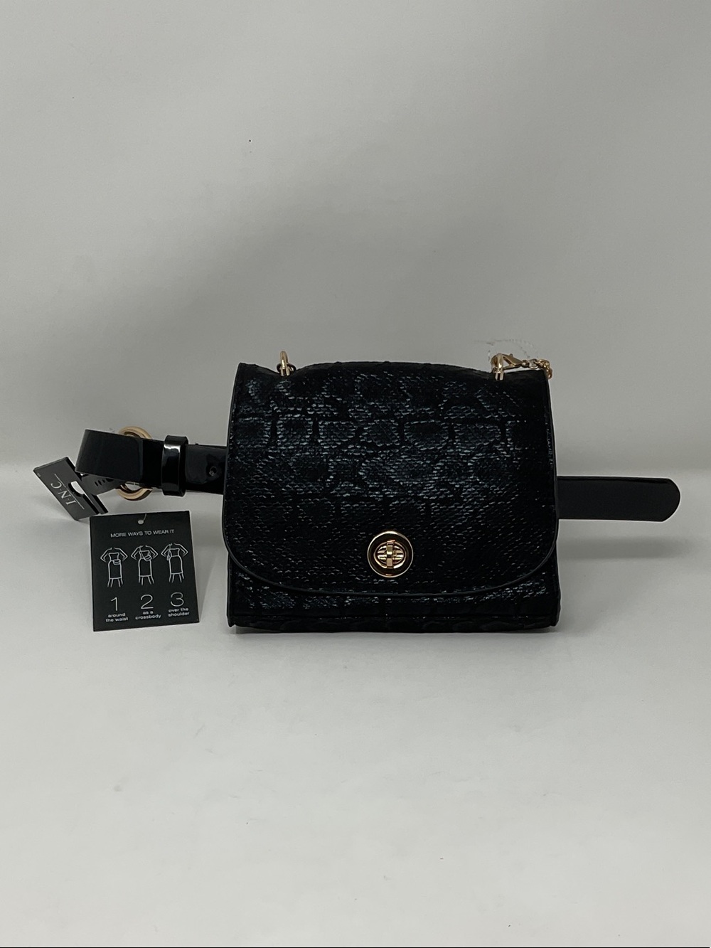 INC - Black Quilted Leather Crossbody Belt Bag